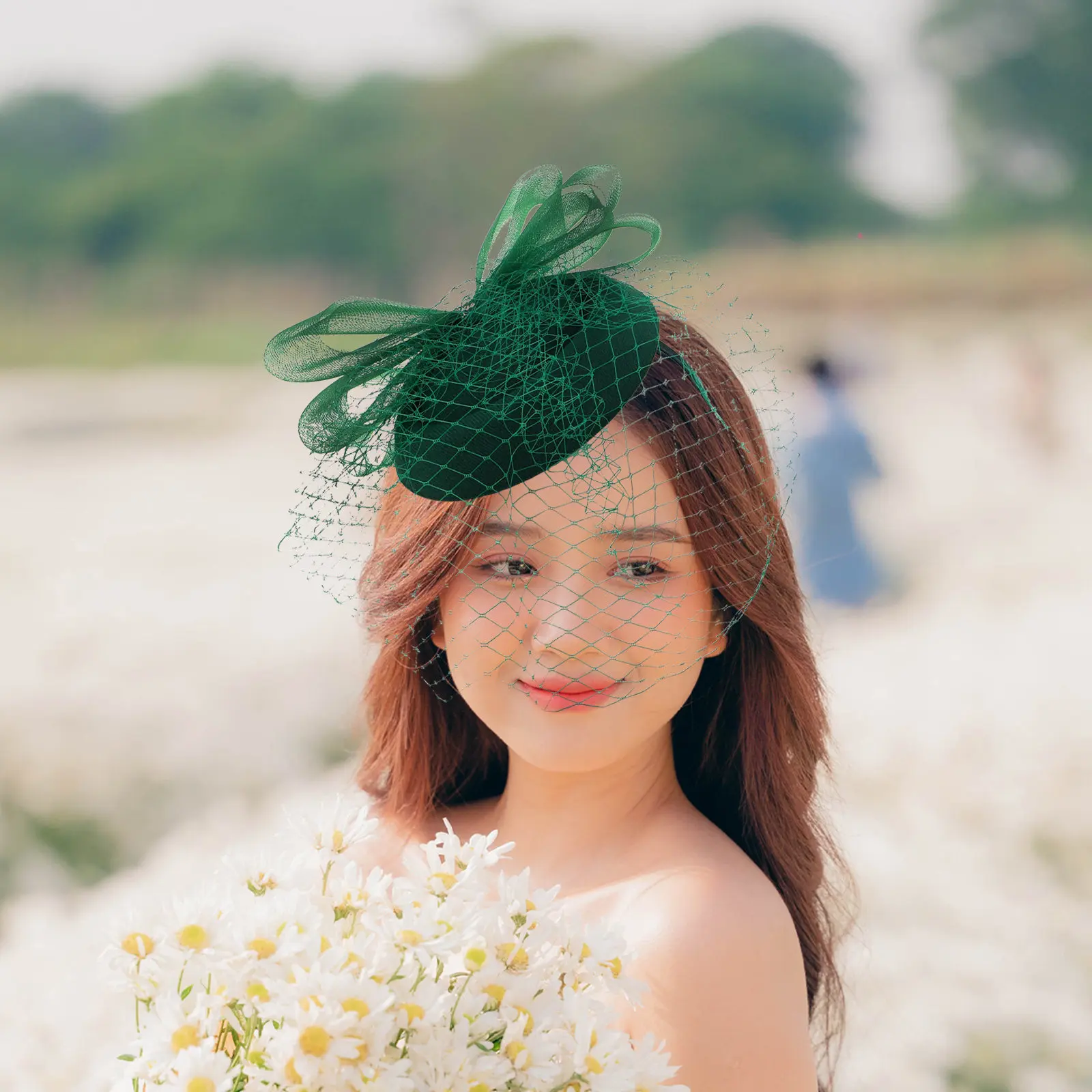 

Bridal Headband Rhinestone Bow Vintage Fascinator Mesh Veil Wedding Hair Accessories for Bride Tea Party Photoshoot