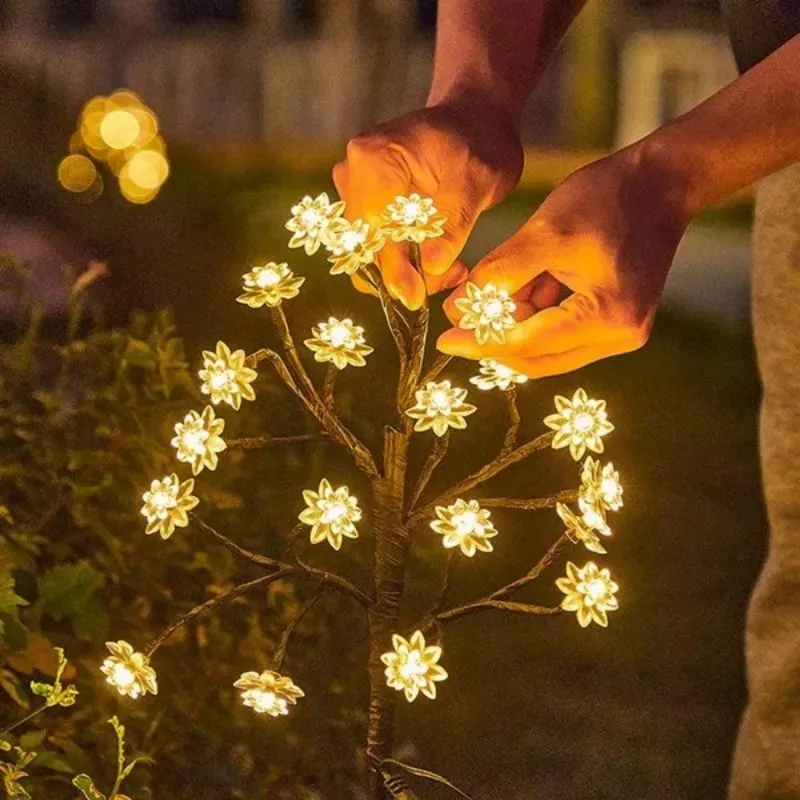 Imagem -04 - Led Solar Lotus Tree Branch Ground Lamp Impermeável Flor de Cerejeira Decoração de Flores Iluminação para Jardim Pátio Gramado Hedge