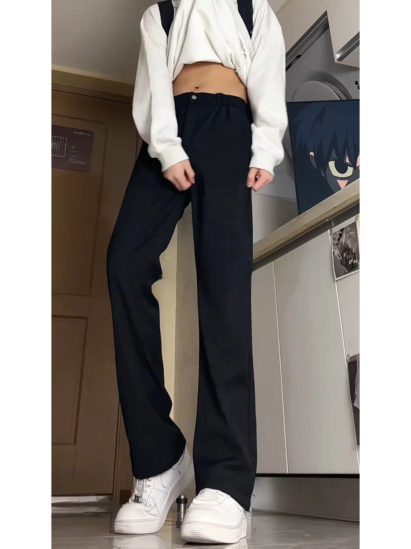 

Bla Straight Leg Men's Pants Drapey Ele Cool Sle Casual Slimming Spring Faion Brand Polyester Fiber Long Trousers