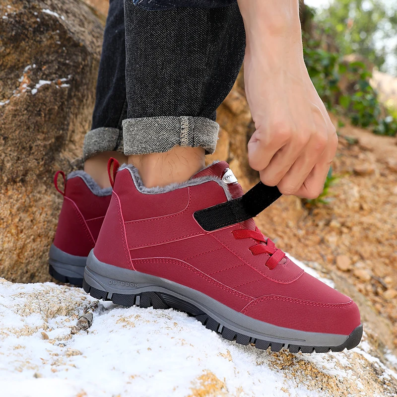 أحذية شتوية حرارية مقاومة للماء للرجال - أحذية رياضية ثلجية مبطنة بالقطيفة غير قابلة للانزلاق للطقس البارد