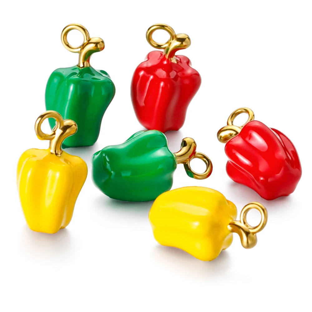 

5 шт., эмалированные колокольчики из нержавеющей стали, подвески в виде перца, 3D кулон с овощами для DIY, ожерелье, браслет, серьги, принадлежности для изготовления ювелирных изделий