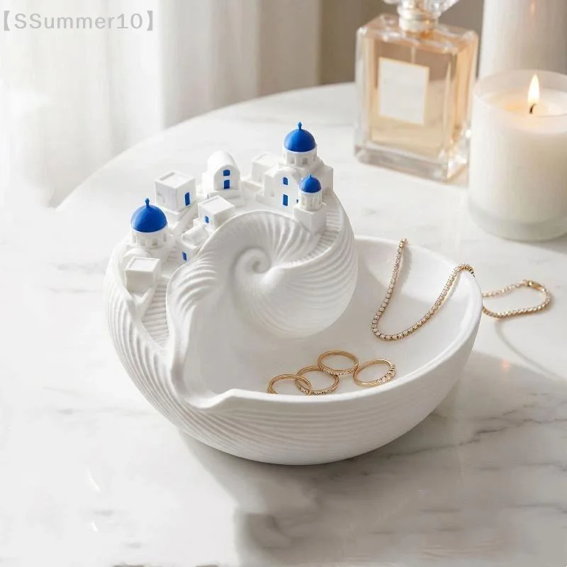 【SSummer10】【xxx】Santorini Coastal Style Conch Shell Storage Box Cute Key Jewelry Organizer Lovely Home Desktop Decor Ornament