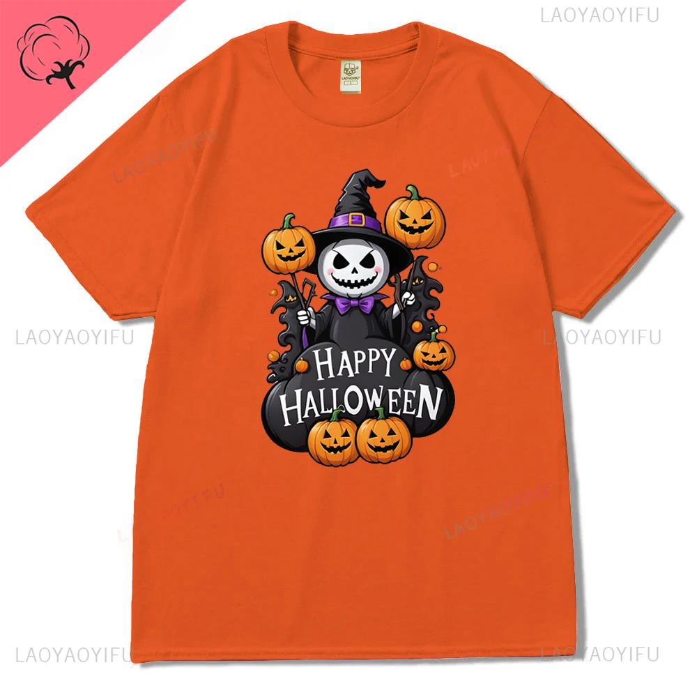 Happy Halloween Ghost Pumpkin Lamp Graphics Hallowmas Cotton T Shirt Streetwear Short Sleeve Tshirt Hipster Hip Hop Women Tees