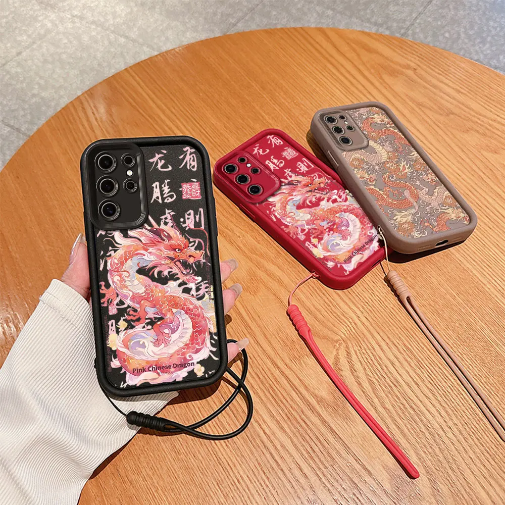 Cartoon Chinese Dragon Phone Case For Xiaomi Redmi 9A 9C 10 10C 12 12C 13C K40 K50 Note 10 11 12 13 Pro 5G Cover With Hand Strap