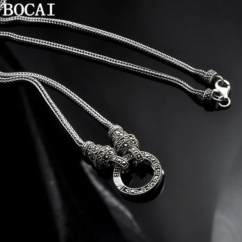 

BOCAI New S925 Silver Retro Fashion Universal Buckle Fox Tail Necklace Women's Choice Gift
