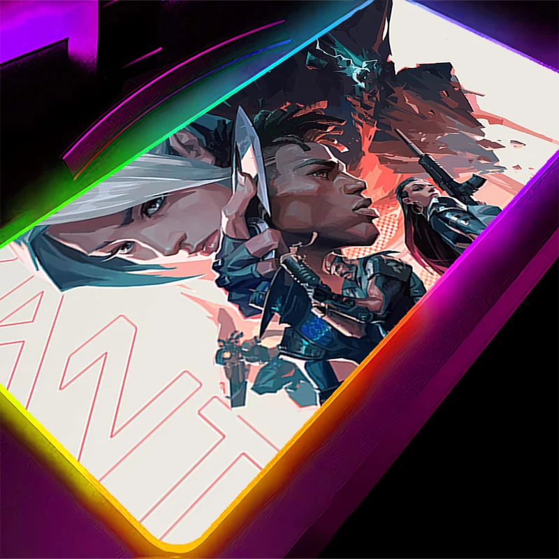 

RGB светодиодный коврик для мыши, коврик для клавиатуры с героями мультфильмов, нескользящий игровой коврик в стиле аниме, аксессуары для ПК, коврик для мыши, резиновый V-valorant Jett, настольный коврик