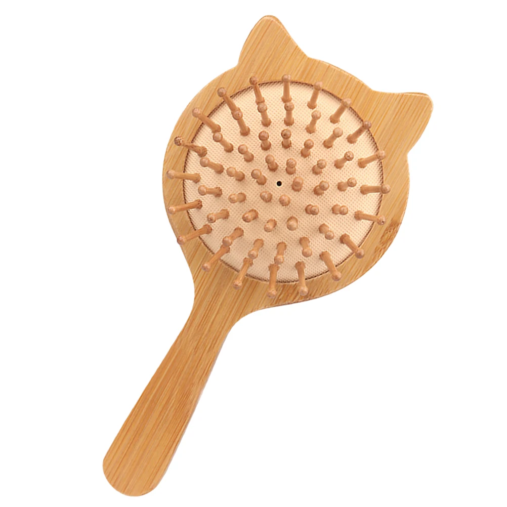 Бамбуковая расческа для распутывания волос с кошачьими ушками для женщин и девочек, гладкая щетка для кожи головы, инструмент для укладки тонких сухих волос, мультяшная расческа