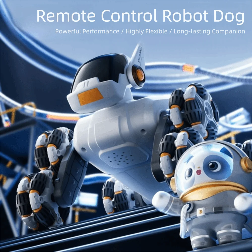 New 2.4G RC AI Robot Plastic Eight Wheeled Remote Control Robot Silver Stunt Drift Robot Dog Children's Gift