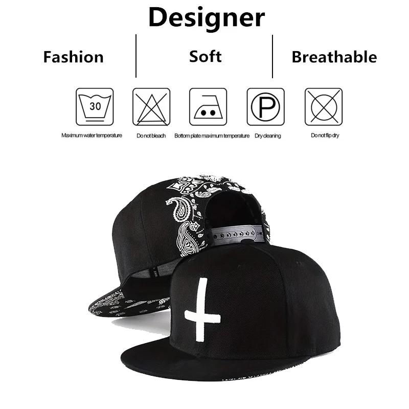 Unisex Flat Cross Embroidery Hip-hop Hats Spring Autumn Outdoor Adjustable Casual Baseball Caps Sunscreen Hat