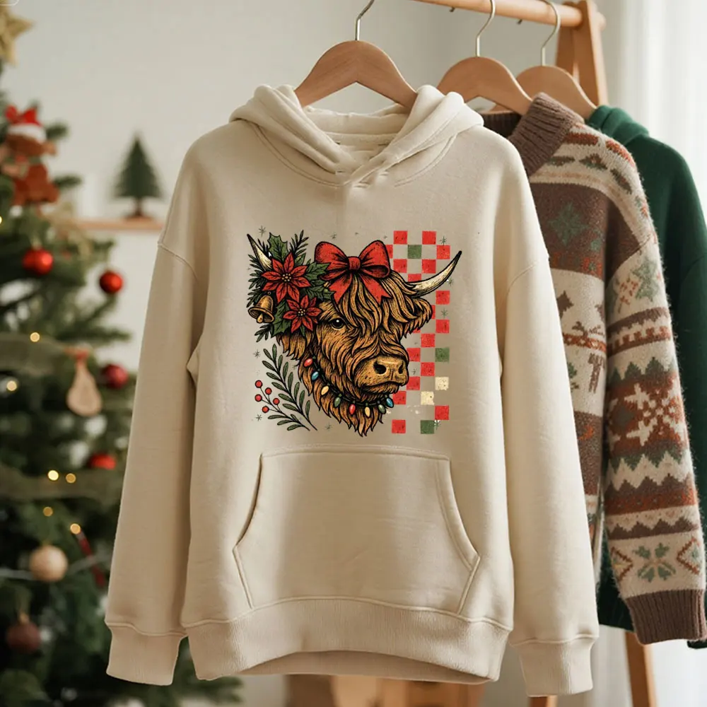 

Рождественская клетчатая рождественская горная корова Санта-Клаус женская толстовка с капюшоном в консервативном стиле рождественская толстовка с длинными рукавами спортивный костюм с заниженными плечами