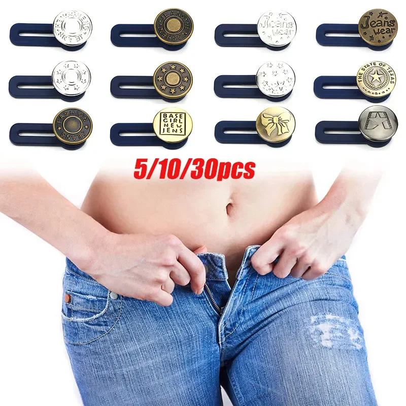 5-60PCS Magic Metal Button Extender for Pants Jeans Free Sewing Adjustable Retractable Waist Extenders Button Waistband Expander