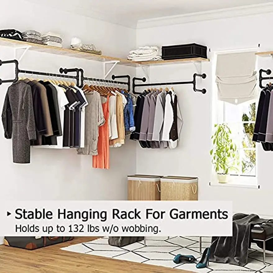 Industrial Style Metal Wall Clothes Rack Heavy Duty Clothes Rack Four Bases Clothes Rack For Living Room Bedroom