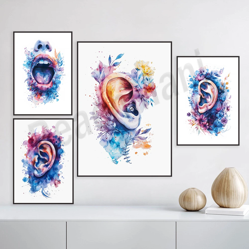 

Otolaryngology color print, hearing aid ear anatomy, sound wave poster audiology print, medical poster gift, hearing artwork