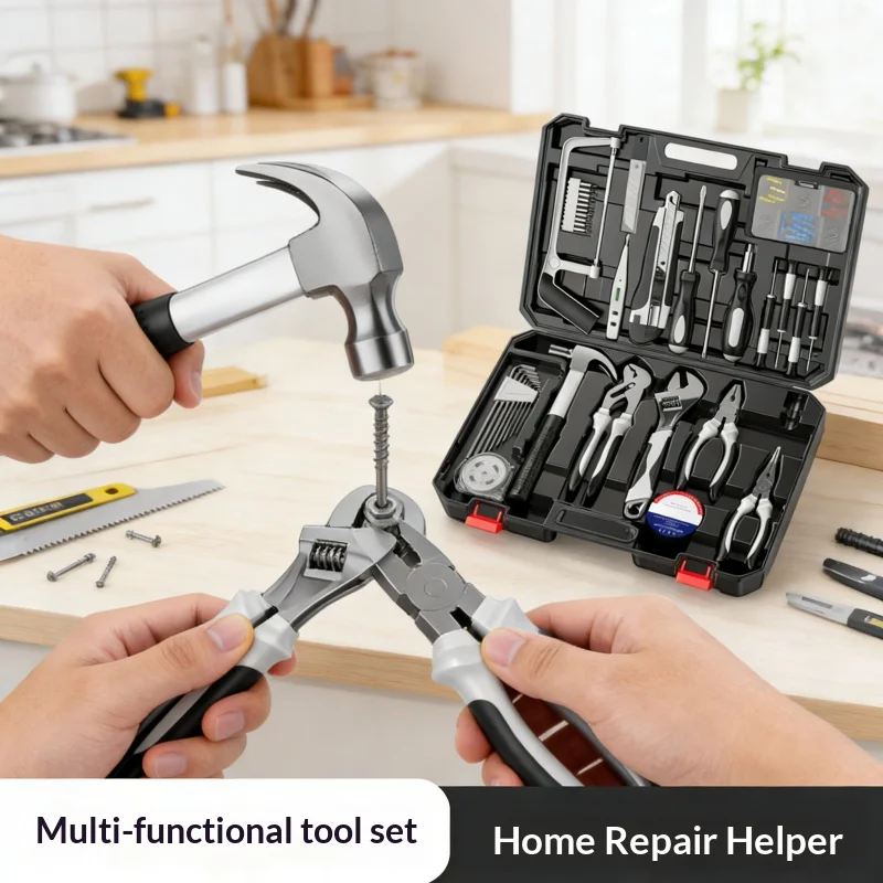 

Комбинированный набор ручных инструментов для ежедневного домашнего обслуживания, деревообрабатывающий автомобиль, аппаратные средства, отвертка, гаечный ключ, плоскогубцы, линейка, молоток