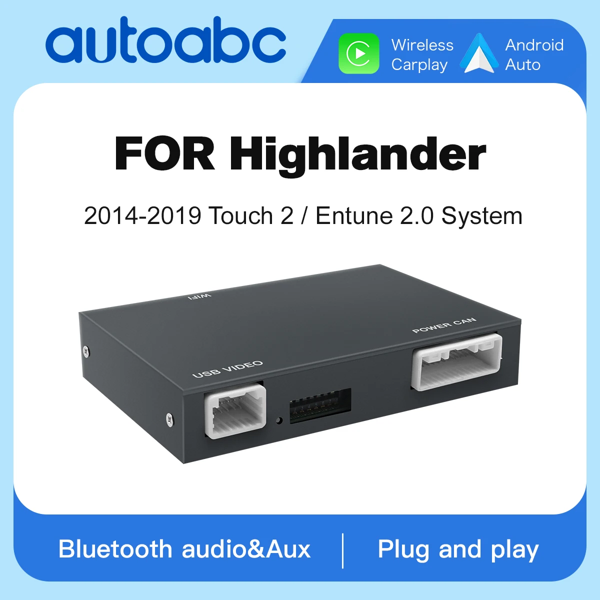 AUTOABC Drahtlose Carplay Android Auto für TOYOTA Highlander 2014-2019 Mirroring Auto Spielen AirPlay Multimedia Modul Decoder