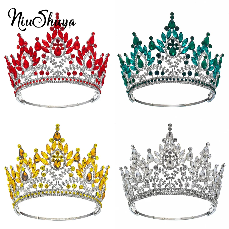 NiuShuya European Big Miss Universe Bridal Crowns Crystal Large Round Tiaras Queen Wedding Party Stage Show Hair Accessories