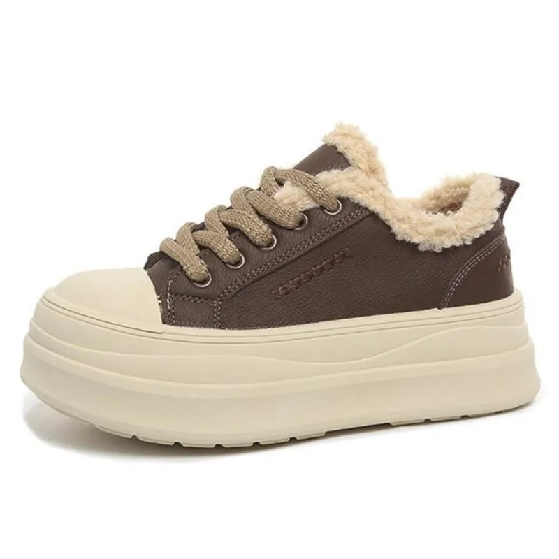 جديد عدم الانزلاق الرياضة حذاء من الجلد سميكة وحيد الشتاء النساء أحذية قطنية الصوف منصة دافئة Bootie الارتفاع زيادة أحذية السيدات