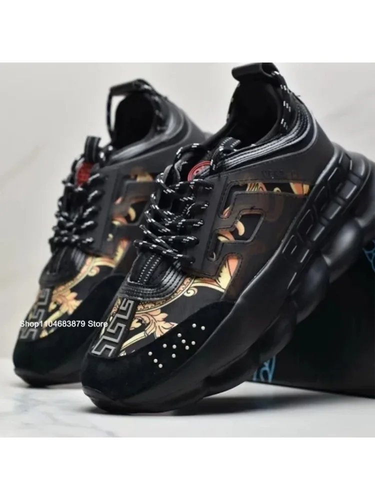 Chunky sneakers voor heren en dames, designer sneakers met sleutelpatroon, antislip casual schoenen met kussens, streetwear-schoenen - afbeelding 2