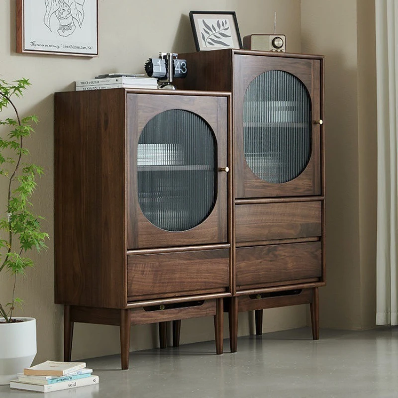Solid wood wine cabinet, living room storage locker, TV side cabinet, sofa corner cabinet, black walnut color