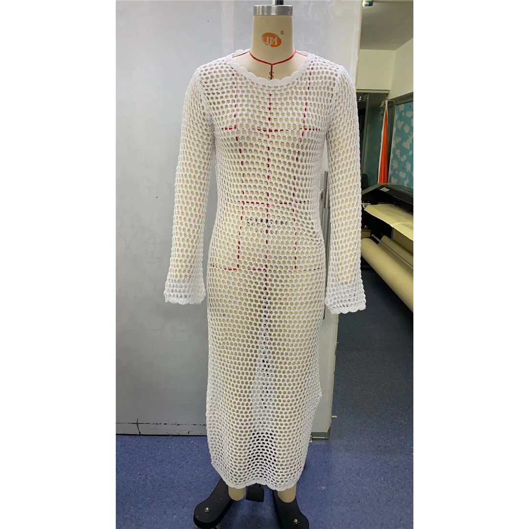 Neues, durchsichtiges, rückenfreies, gehäkeltes, gestricktes Tunika-Strandkleid, Strandkleid, Strandmode, Damen V5993 – Detail 10