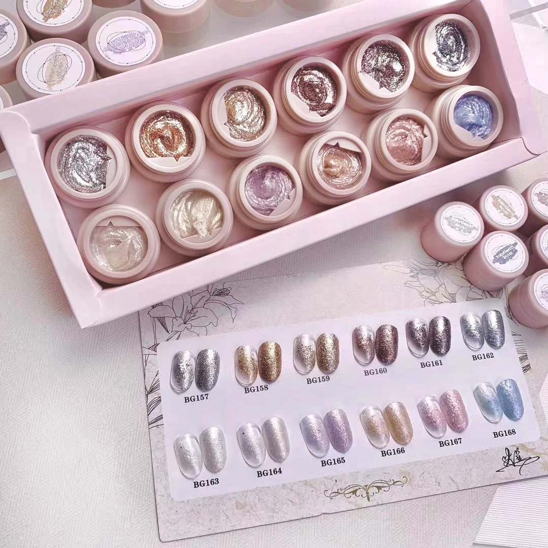 12Colors Set 2ml Auroras 3D Painted Gel Nail Polish Super Shining Nail Fairy Powder Cream For Carving Drawing Creative Nails Art