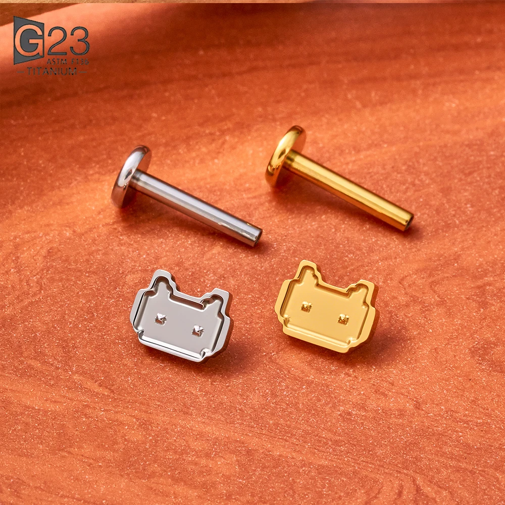 ASTM F136 Titanium Labret Stud Internally Thread Pixel Graphic Tragus Helix Cartilage Ear Lip Body Piercing Jewelry