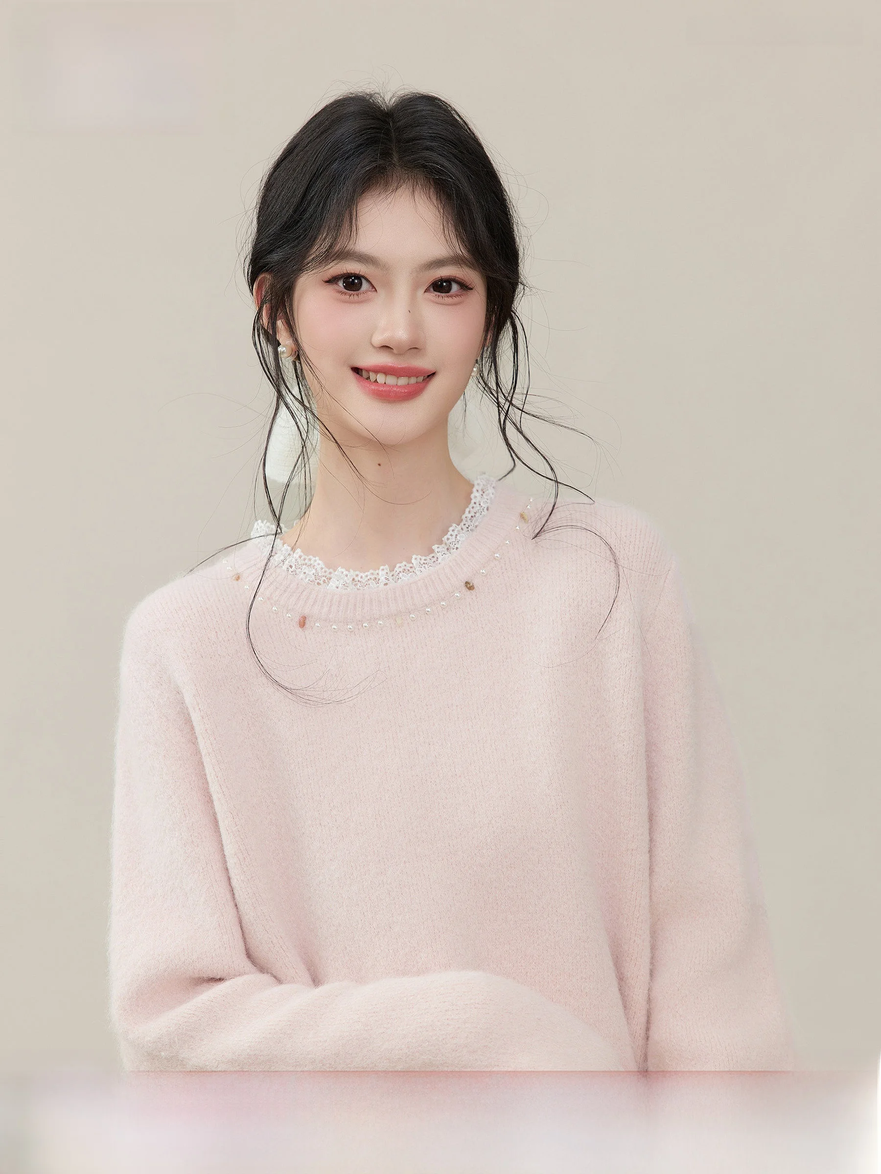 

Princ Sle розовый кружевной вязаный свитер, женская внутренняя одежда, мягкий удобный длинный свек, зимняя модная повседневная уличная одежда