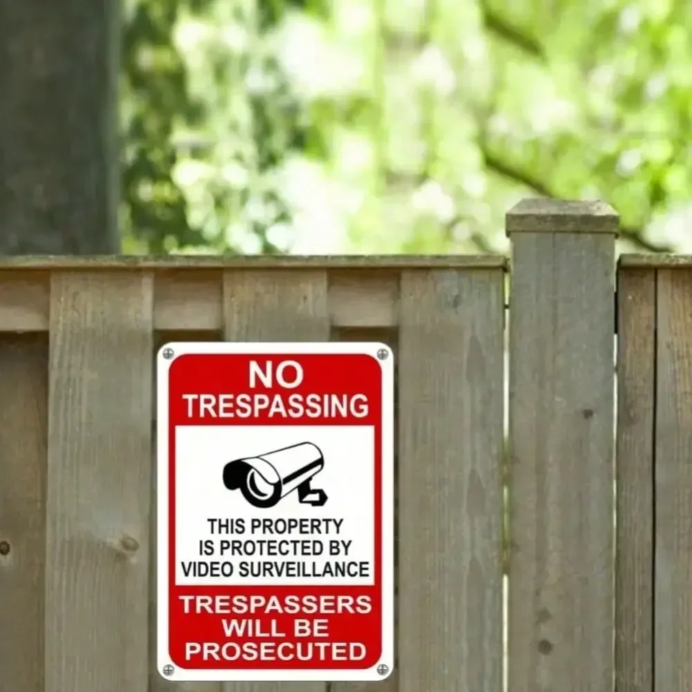 **Alarm Security Signs 12x8 Inch, No Trespassing Under Video Surveillance Metal Plaque for Home Office Wall Decor**