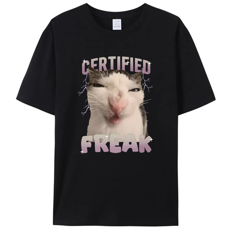 Certified Freak Eat Cement Cursed Cat Funny Meme Women Men's T-Shirt Clothing Cotton Short Sleeve Round Neck Tops Tees Gifts