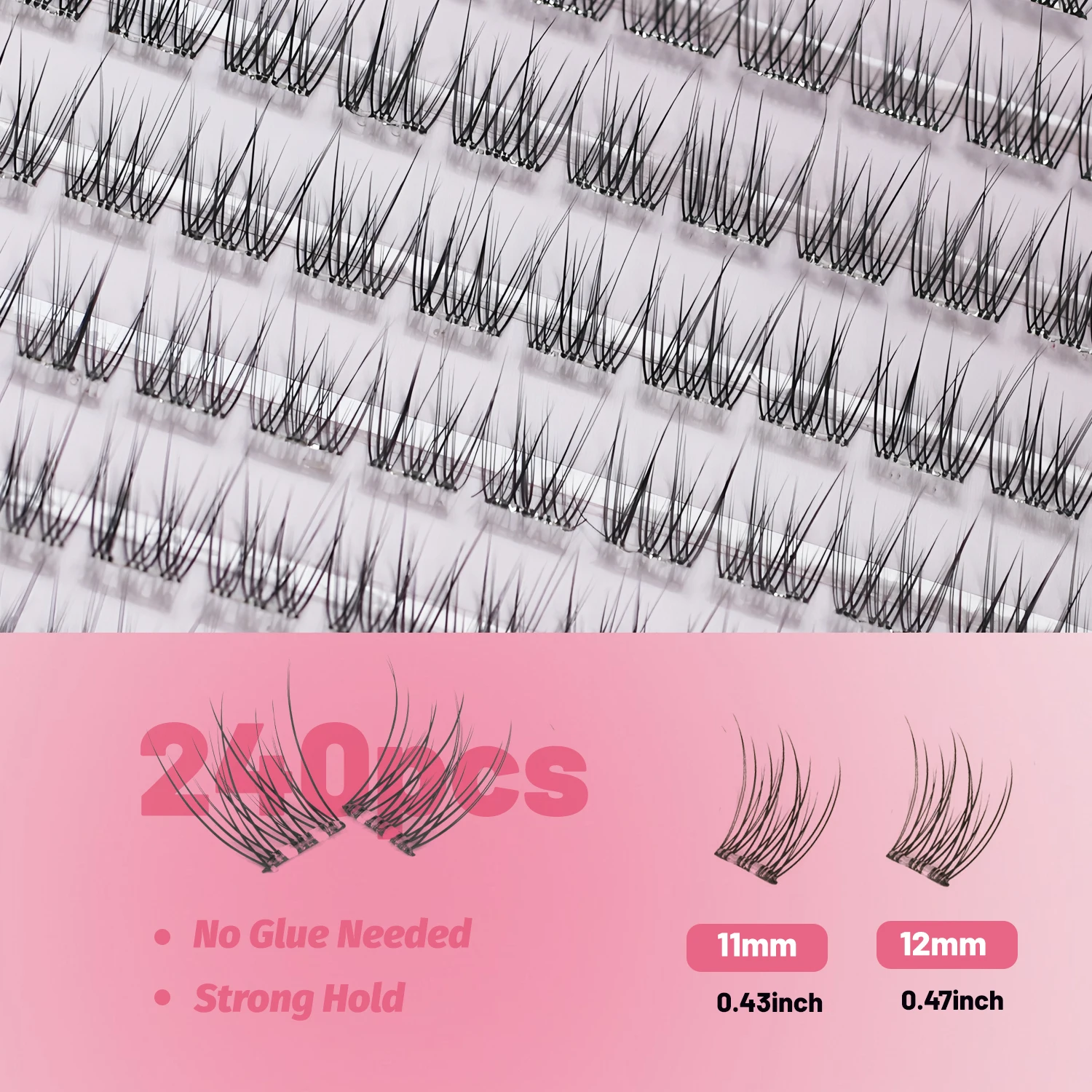 Self-Adhesive Eyelash Clusters, Press-On Eyelashes 11-12 mm Natural Manga-Style Cluster Lashes, Reusable Glue-Free Eyelashes C-Curl Natural Look Pre-Bonded Eyelashes, Ultra-Thin and Lightweight, Easy for Beginners to Use (No Residue, Long-Lasting)