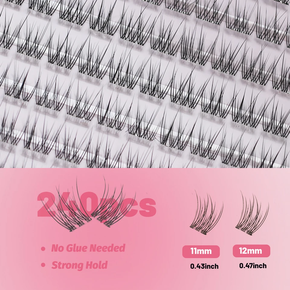Clústeres de pestañas autoadhesivos, pestañas postizas de 11-12 mm Naturales estilo Manga, pestañas de clúster reutilizables sin pegamento, pestañas preadhesivas C-Curl de aspecto natural, ultradelgadas y ligeras, fáciles para principiantes (sin residuos, duraderas) 2