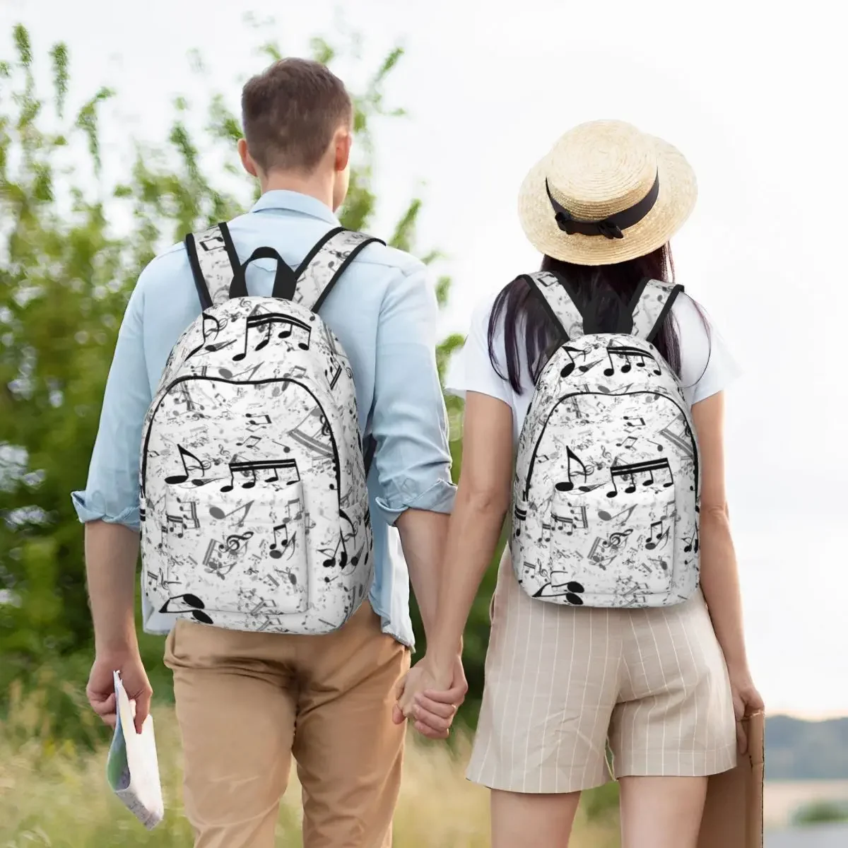 Mochila de notas musicales en blanco y negro para niños y niñas, mochila escolar para estudiantes, mochila de día de partituras, bolsa primaria de jardín de infantes