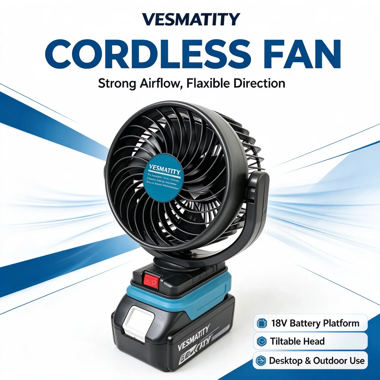 18V Cordless 5 Inch Portable Fan with Wind Speed Adjustment, Desktop Fan for Outdoor Camping Workshop Garage Use,No Battery