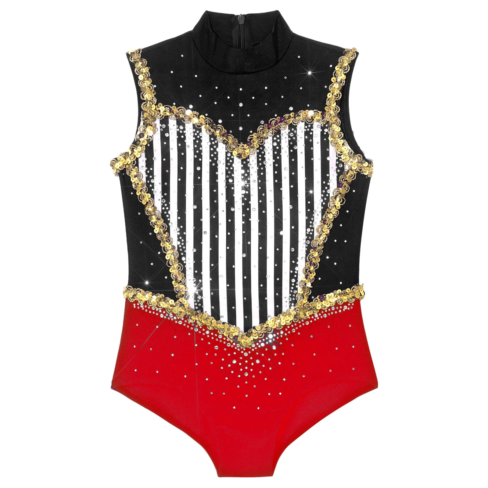 Children Circus Costume Ringmaster Bodysuit Girls Glitter Sequin Sleeveless Striped Jumpsuit Rhinestone Gymnastic Ballet Leotard view 5