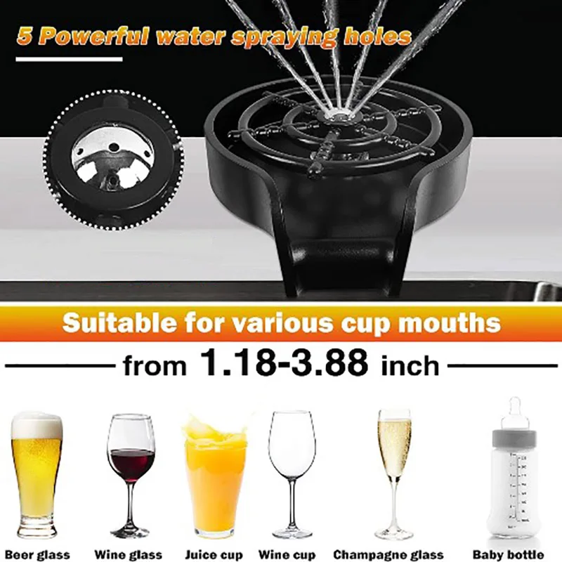 Kitchen Sink Glass Rinser Stainless Steel High Pressure Cup Cleaner Automatic Cup Washer Kitchen Faucet Bar Bottle Washer Tools