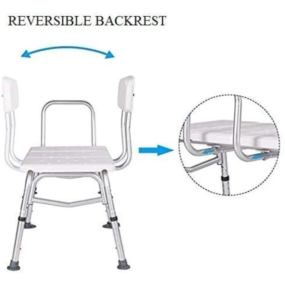 Adjustable Height 500 Lbs Tub Transfer Bench with Back Non-Slip Seat, Bath Shower Bench Chair for Bathroom for Elderly Disabled