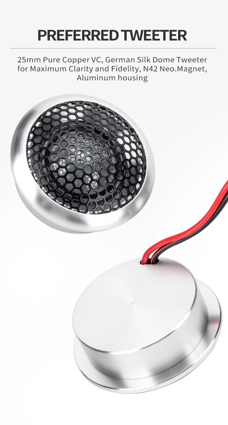 6.5 Inch Nominal Power 120W*2 92DB 4Ohm Cast Aluminium Basket 2-Way Premium Component Car Speaker Set Suitable for Universal Car