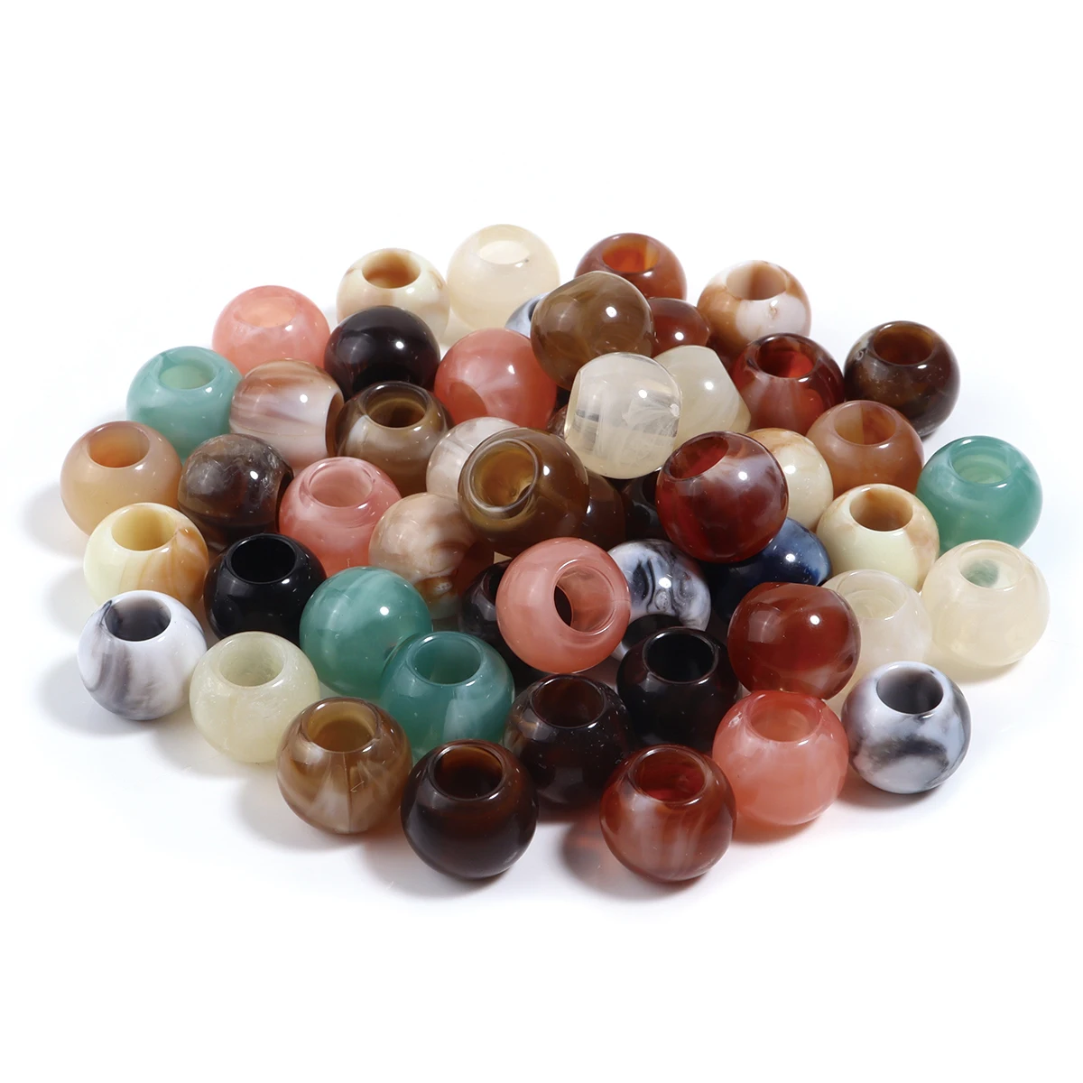 50 Stück 12 x 10 mm zweifarbige Acrylperlen, Jadeimitat, großes Loch, runde lose Perlen für die Schmuckherstellung, DIY-Armbänder, Schlüsselanhänger – Detail 7