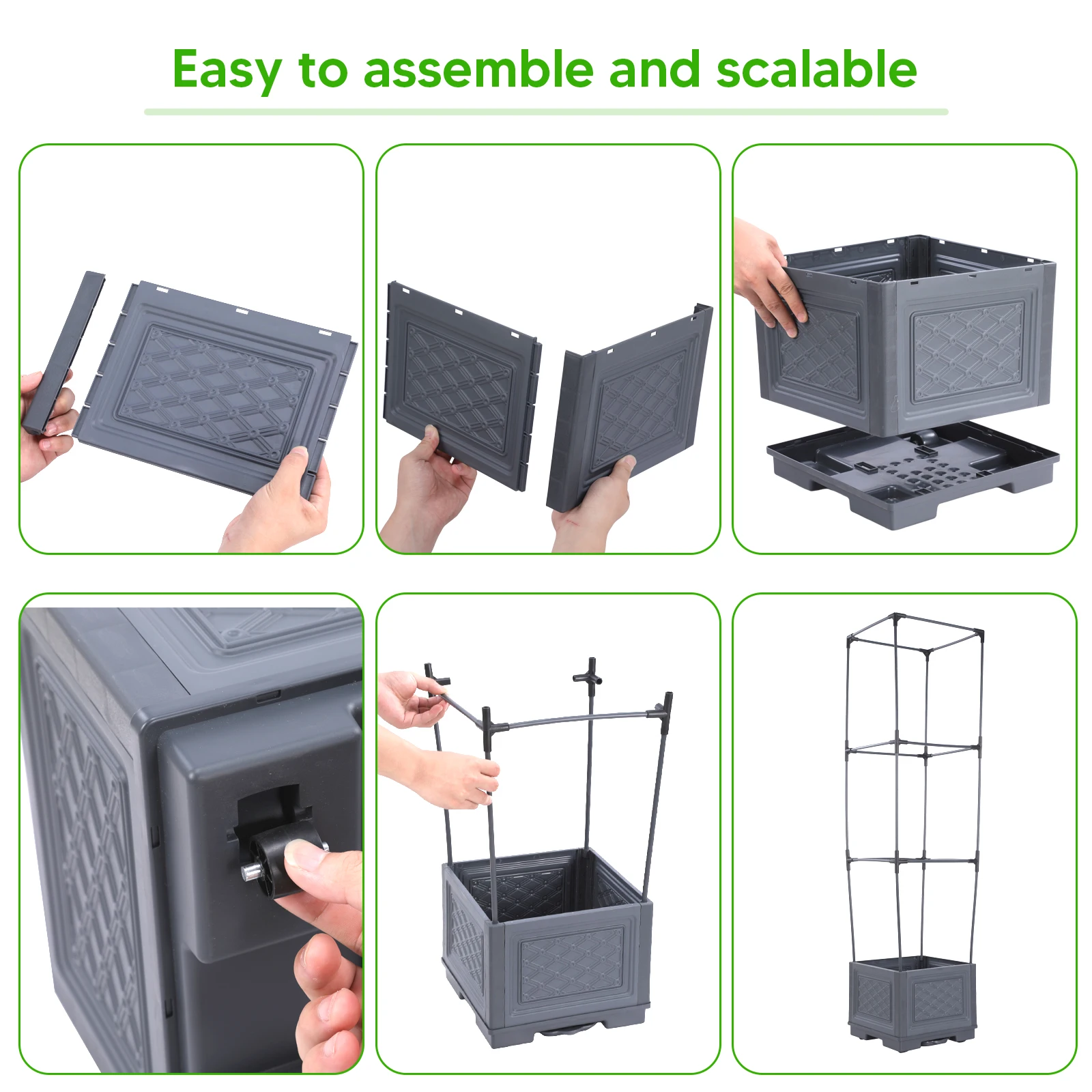Three-Layer Wheeled Climbing Vine Box with Trellis Large Wheeled Plant Pot Plastic Climbing Vine Poles for Outdoor Patio Flowers