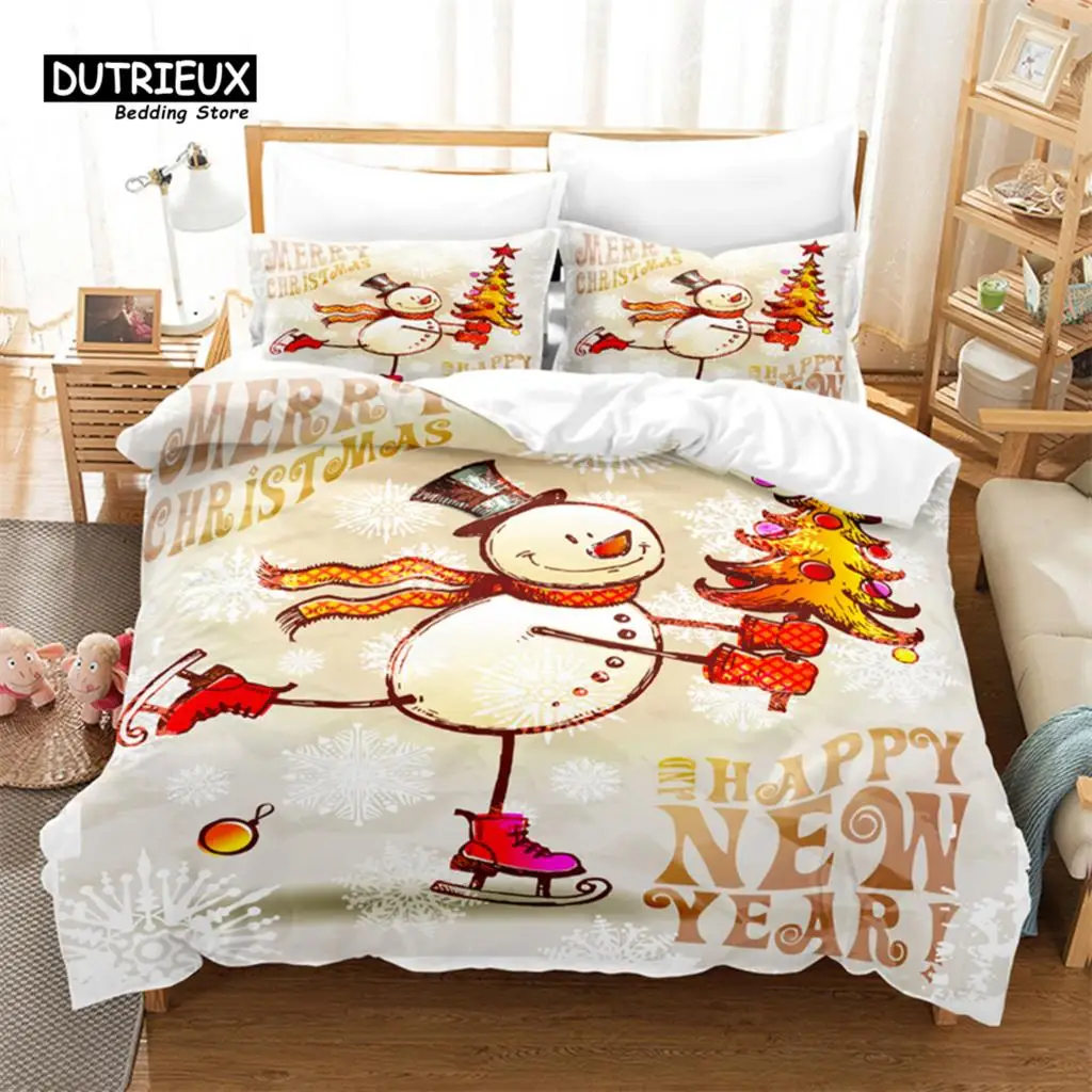 

Christmas, Snowman Duvet Cover Set, Fashion Bedding Set, Soft Comfortable Breathable Duvet Cover, For Bedroom Guest Room Decor