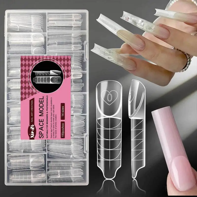 150pcs/Box Ballet Space French Nail Dual Forms Shape Transparent Extension Molds With 3D Smart French Guide Line Time Saving