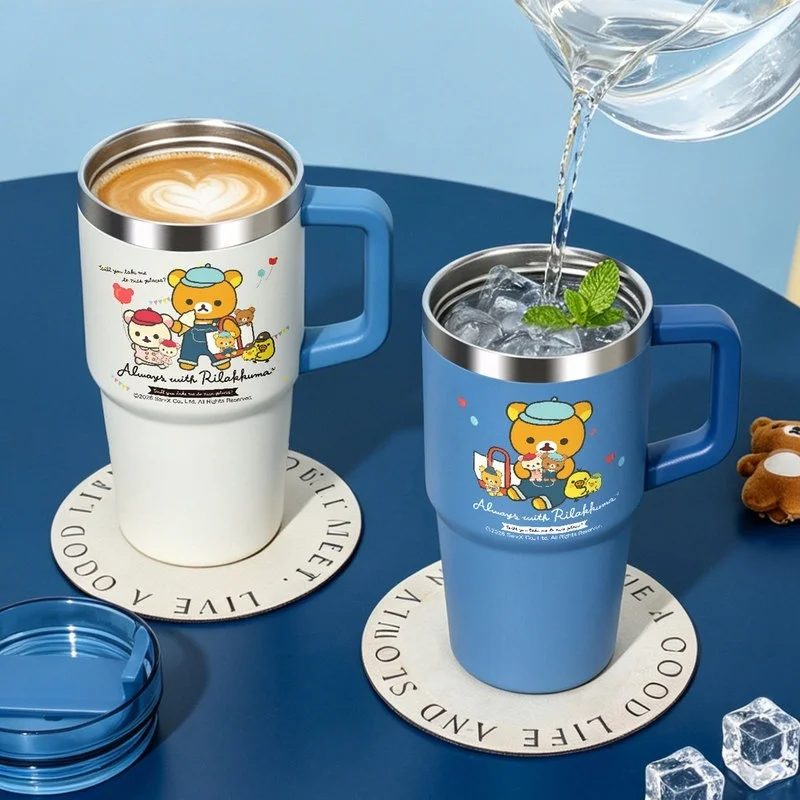 Hot New Rilakkuma Stainless Steel 680ml Insulated Water Cup With Straw Leakproof Car Travel Drink Mug