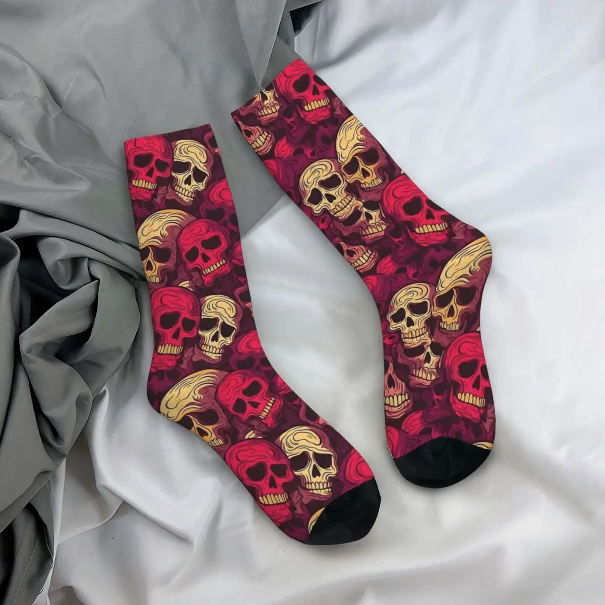 Calcetines de Halloween para hombre y mujer, medias de calaveras rosas, góticas, suaves, medianos, diseño de escalada, antideslizantes