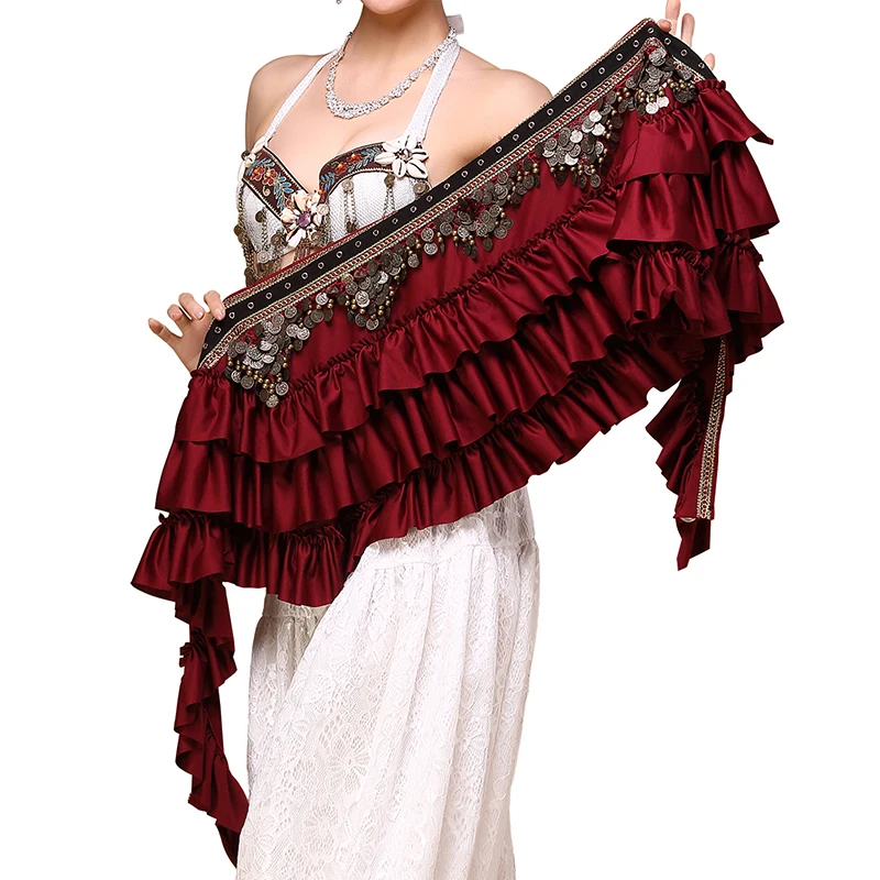 2023 Bead Embroidery Belly Dance Hip Scarf 3 Color Women Oriental Belly Dancing Coins Belt Lesson Wear Practice Costume Decor