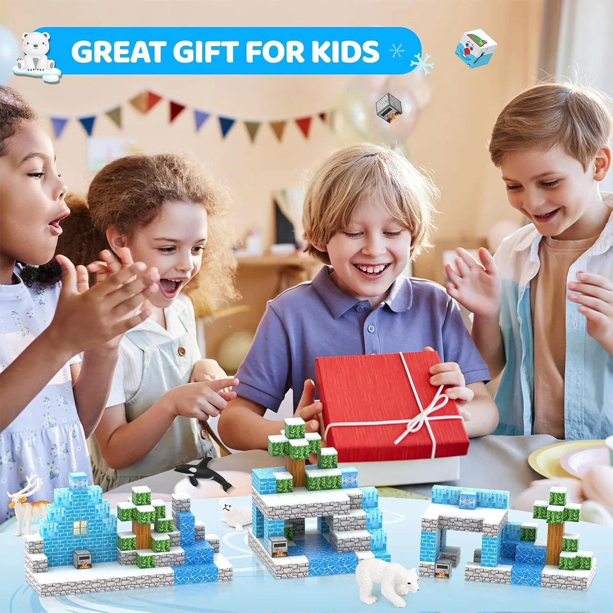 Magnetic Building Block Bricks Toy Mine Stacking World Of Ice And Snow Model Set DIY STEM Montessori Kid Boy Toys Christmas Gift