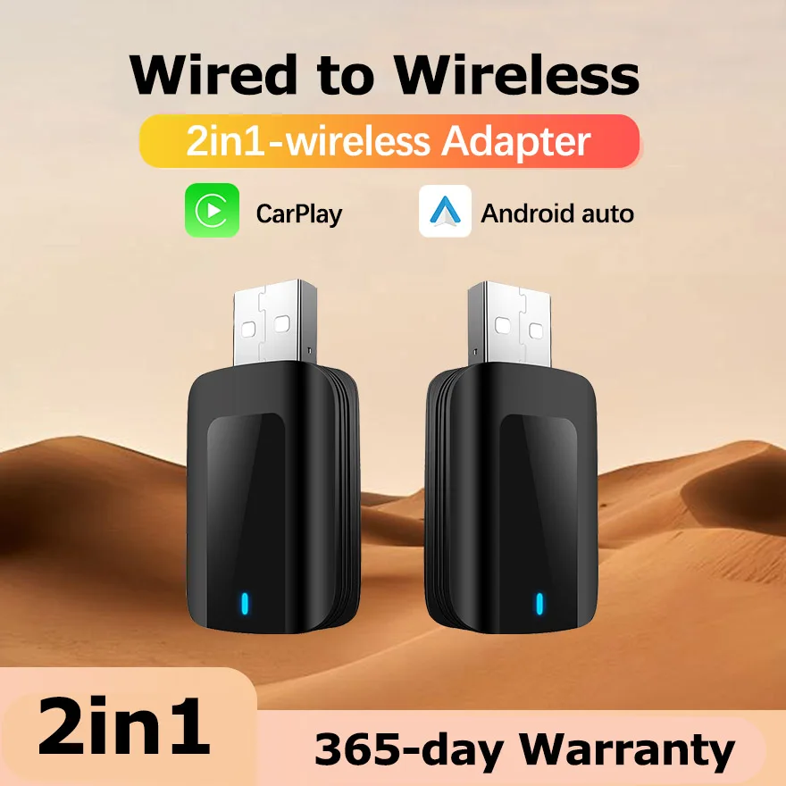 2024 New Wired to Wireless Carplay Android Auto Adapter Wireless Smart CarPlay Dongle 2in1 with USB Auto Connect