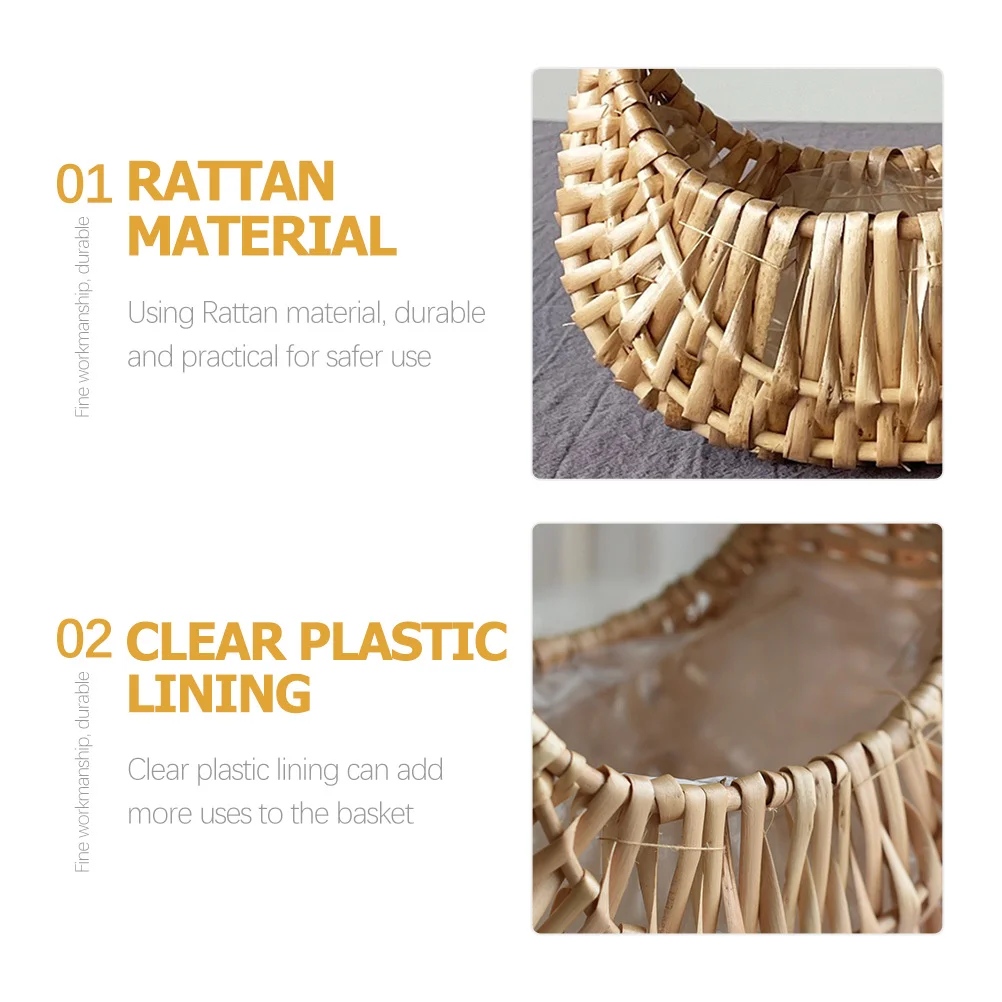 

Handmade Rattan Half- Basket Portable Handheld Woven Storage Basket Decorative Organizer Flower Arrangement Holder