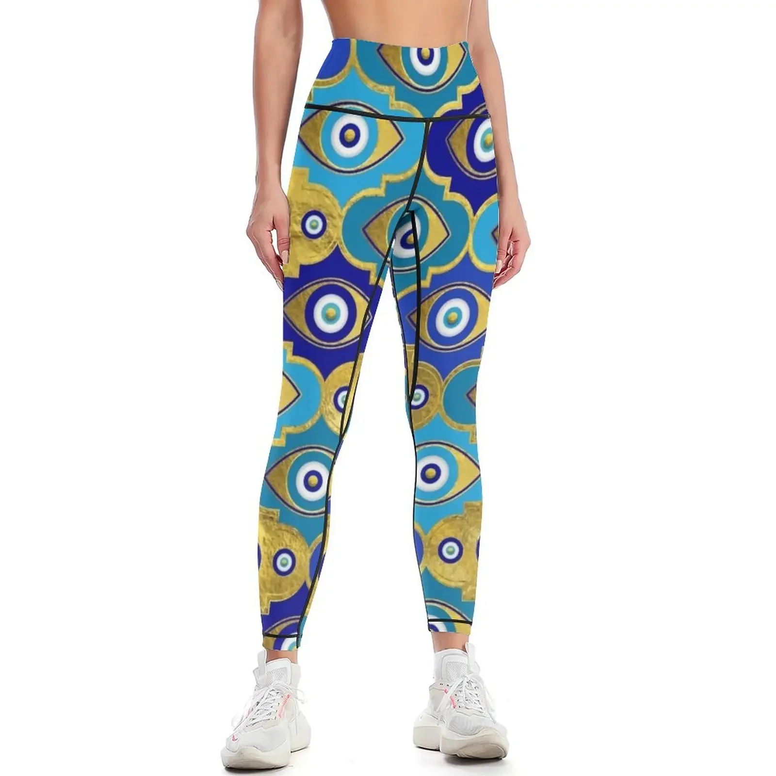 

Evil Eye Charms in Quatrefoil Pattern Leggings Women's sportswear push up legging Golf wear gym clothing Womens Leggings