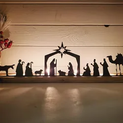 Christmas Nativity Advent Candle Holder Indoor Fireplace Decoration Iron Art Tealight Votive Candlestick Office Home Decor
