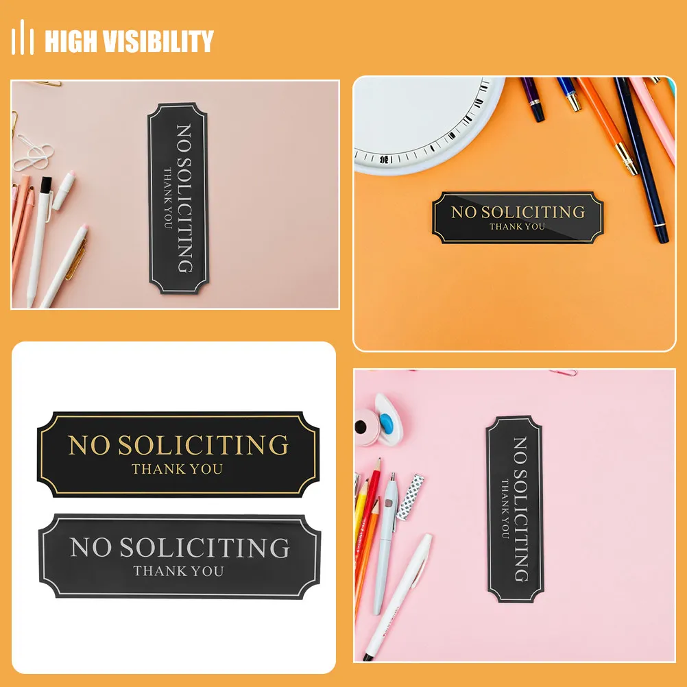 2Pcs No Soliciting Sign Acrylic Heavy Duty Weatherproof Easy Peel Stick Removable Door Sign for Shop Yard